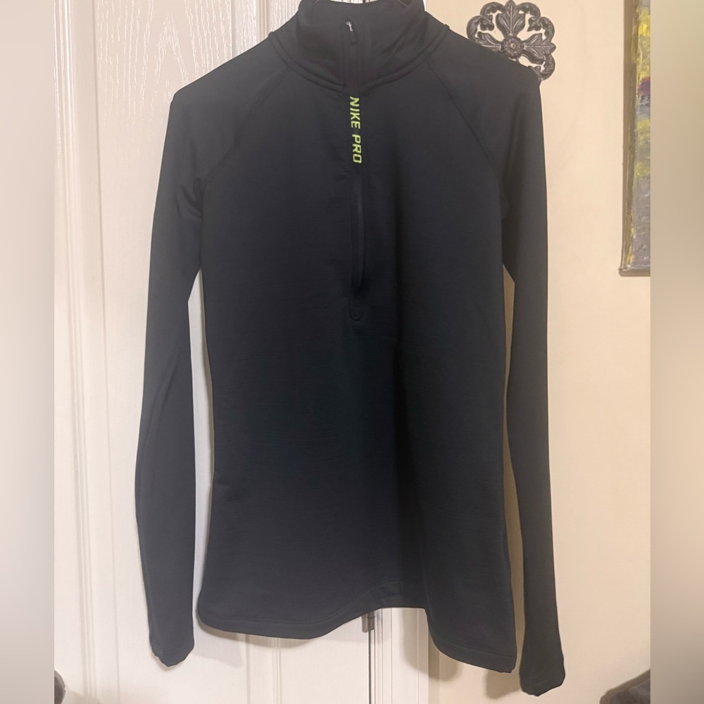 Nike Pro Hypewarm Black Long Sleeve Running Top with Neon Logo Size Medium